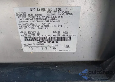 2020 Ford Ecosport Ses from USA, damaged, VIN MAJ6S3JL3LC341139